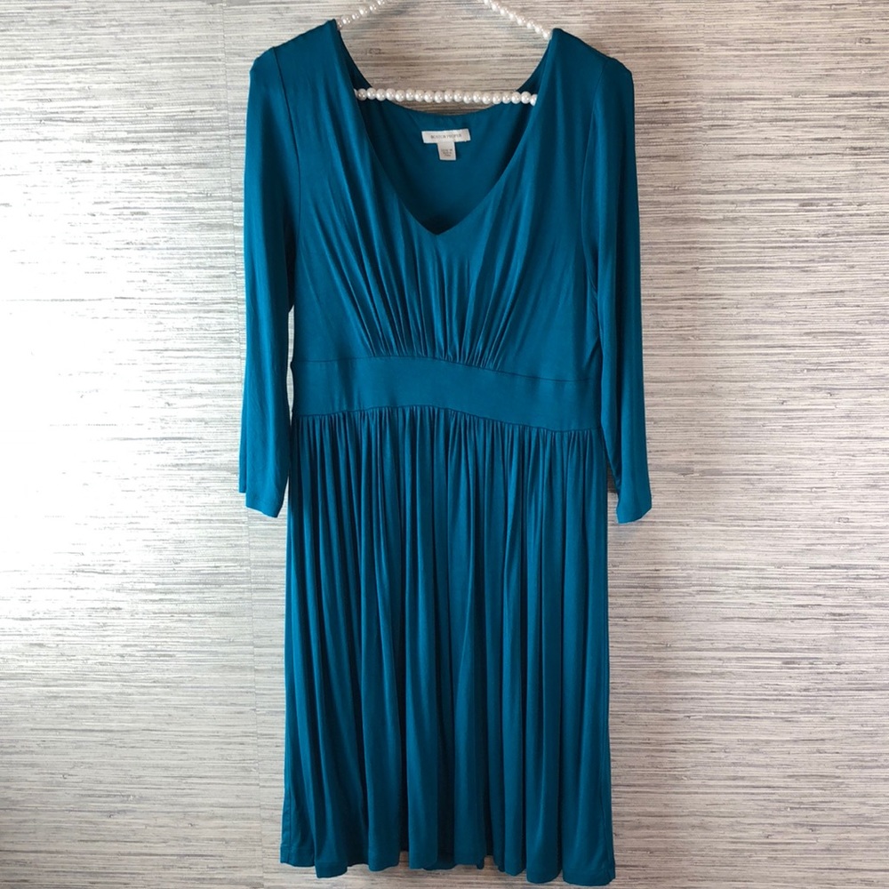 Boston Proper Deep-V Knit Teal Kimono Dress - Picture 4 of 7